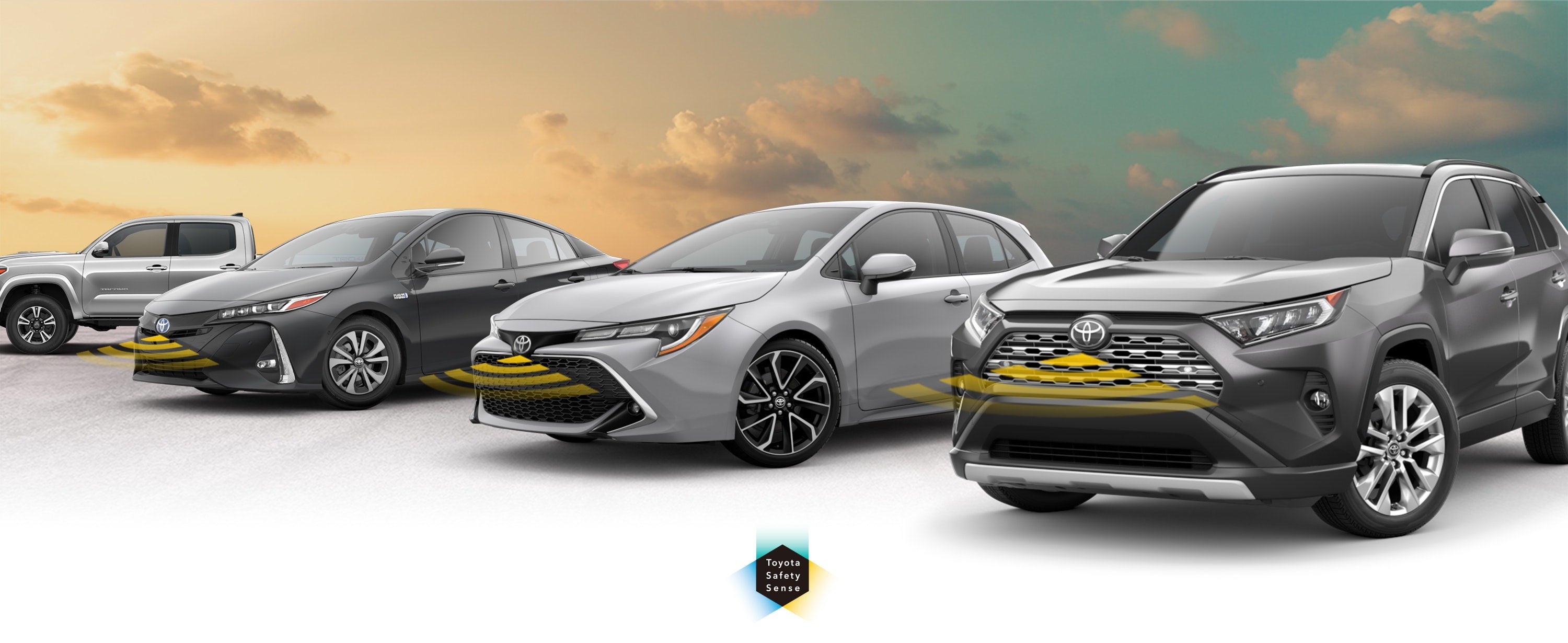 Toyota Safety Sense: Designed for Safety. Options shown on Toyota models including RAV4, Tacoma, and Camry, available now at Findlay Toyota Flagstaff in Flagstaff AZ.