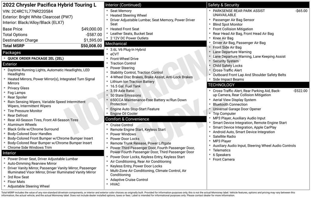 2022 Chrysler Pacifica Hybrid Touring L