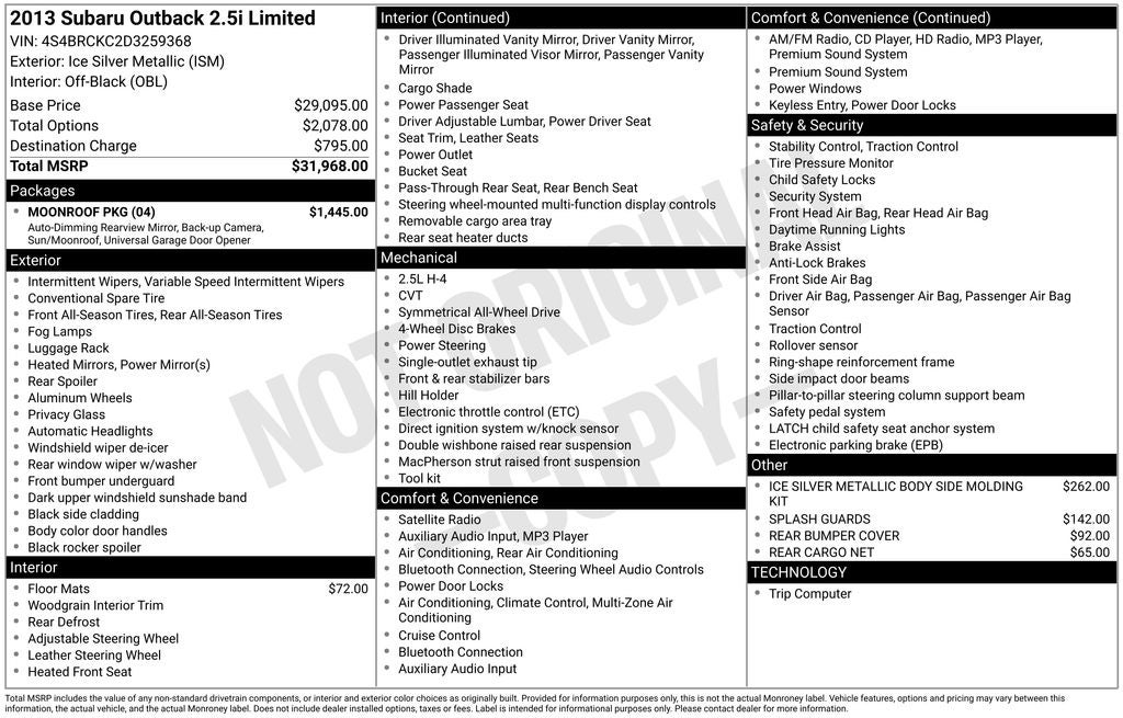 2013 Subaru Outback 2.5i Limited