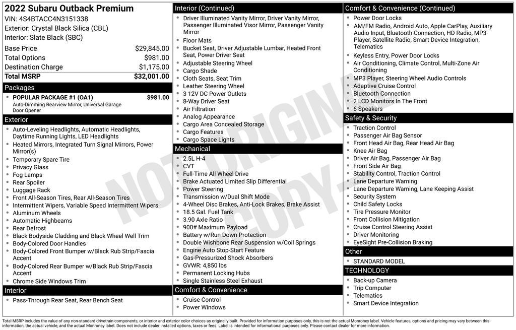 2022 Subaru Outback Premium