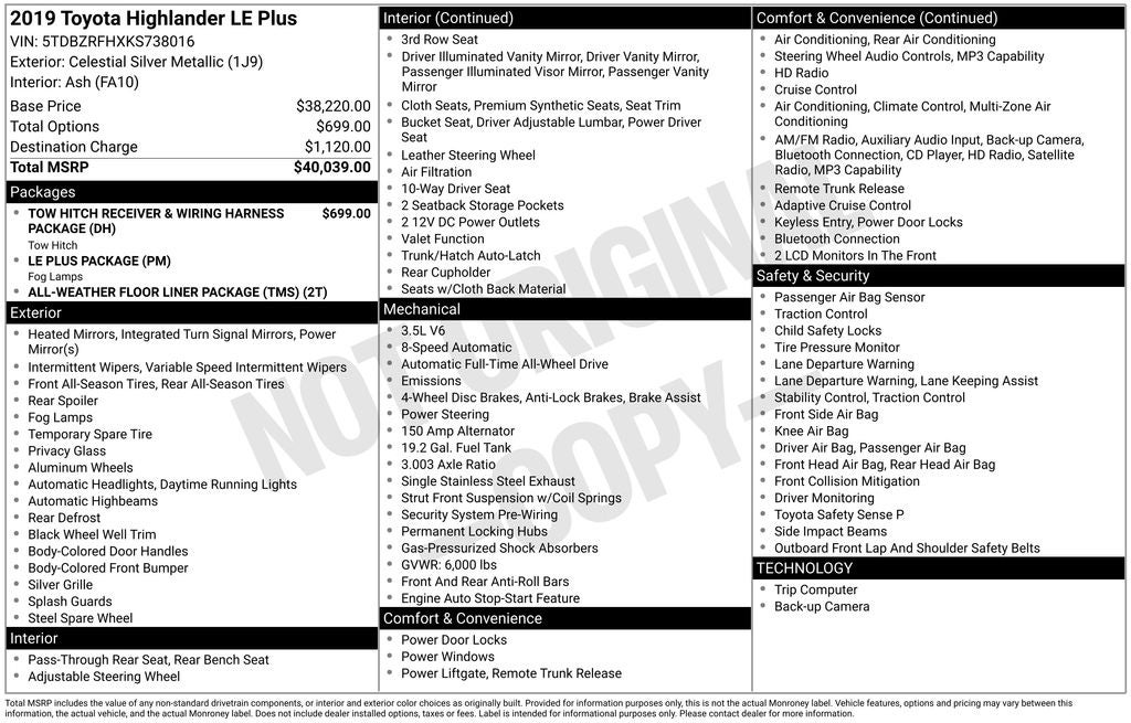 2019 Toyota Highlander LE Plus