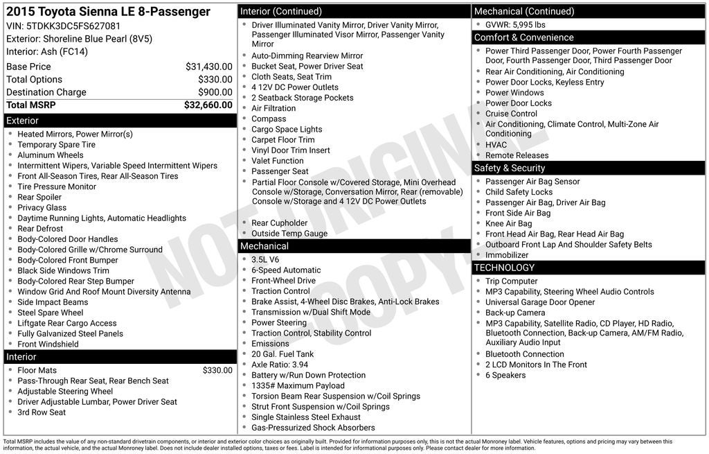 2015 Toyota Sienna LE 8 Passenger