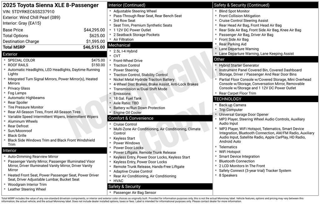 2025 Toyota Sienna XLE 8 Passenger