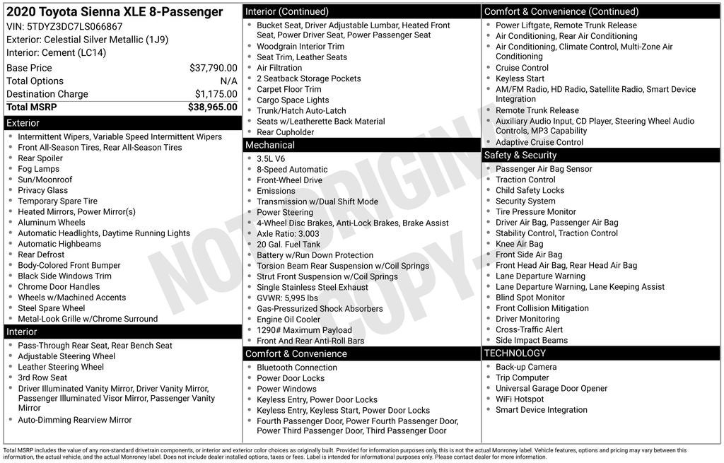 2020 Toyota Sienna XLE 8 Passenger