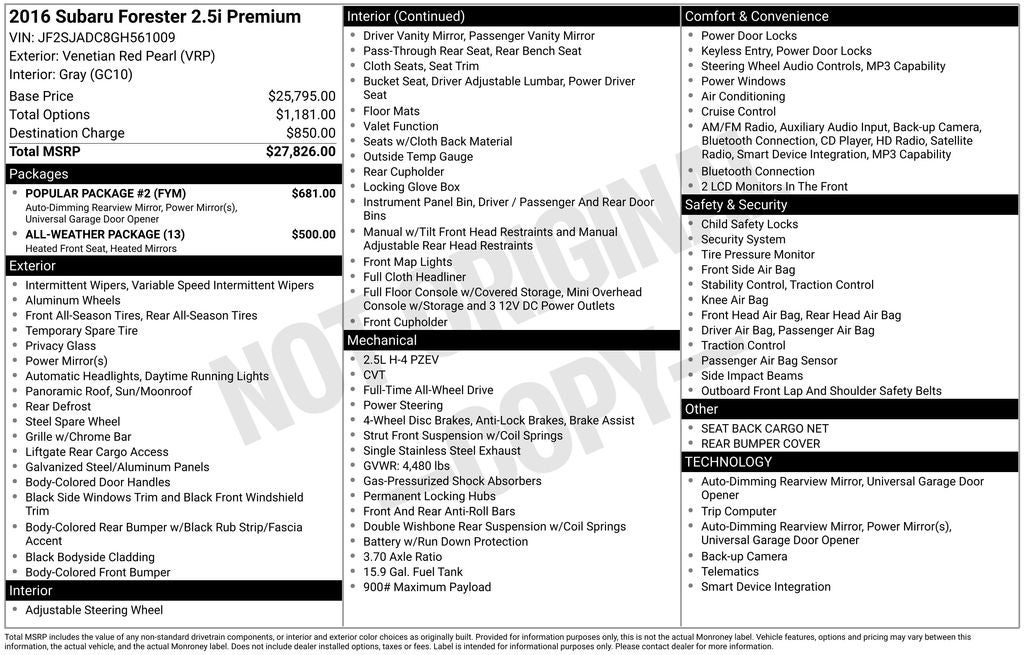 2016 Subaru Forester 2.5i Premium