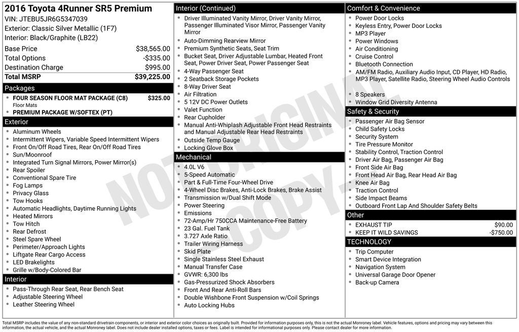 2016 Toyota 4Runner SR5 Premium