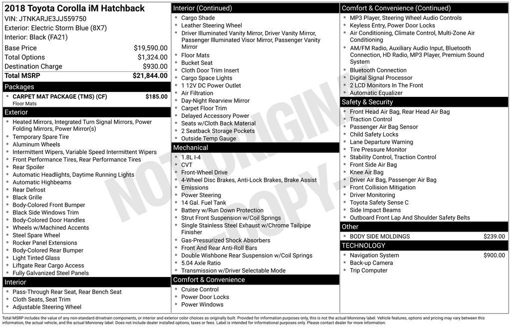 2018 Toyota Corolla iM Base Base