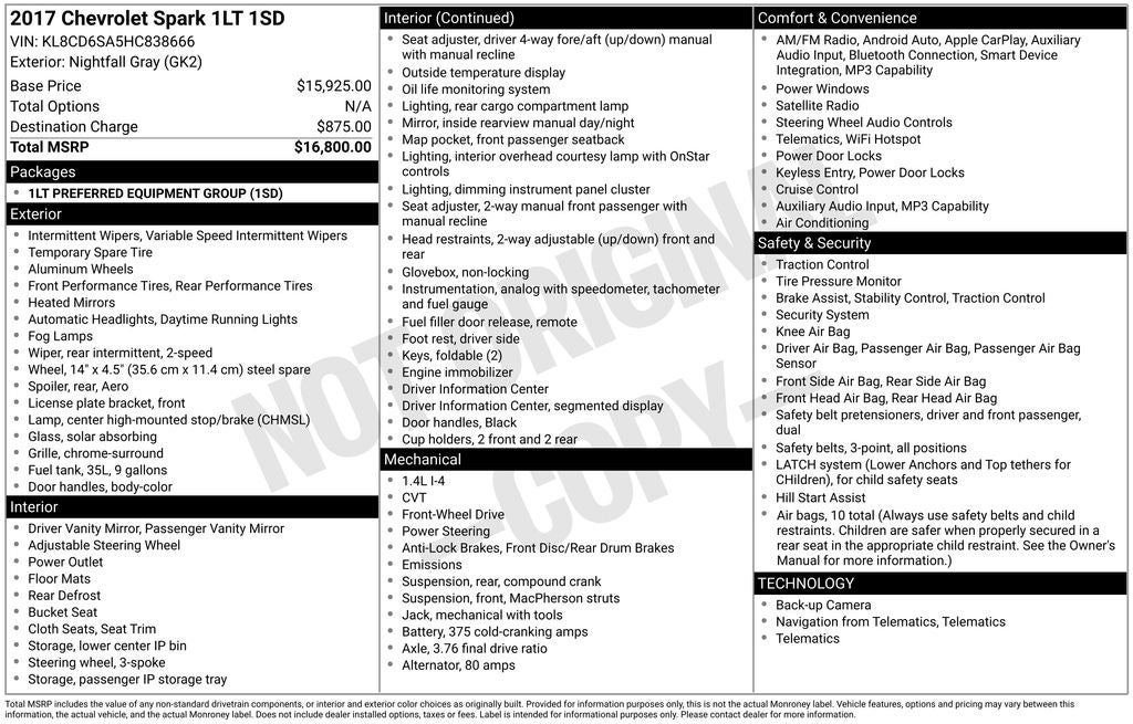 2017 Chevrolet Spark 1LT